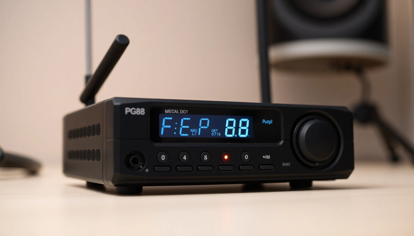 High-resolution image of PG88 wireless receiver showcasing digital display and sleek design for professional audio setup.